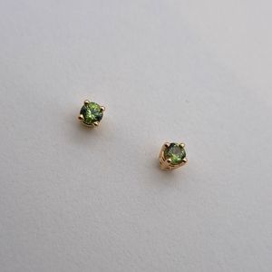 GREEN SAPPHIRE micro stud earrings, 14k yellow gold